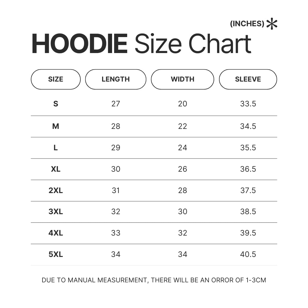 Hoodie Size Chart - Sword Art Online Shop