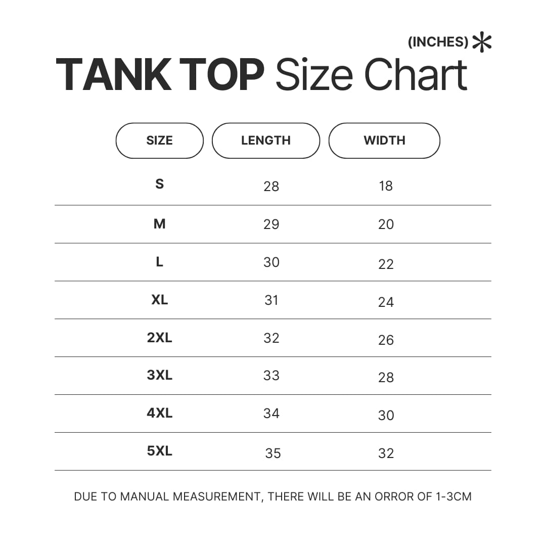 Tank Top Size Chart - Sword Art Online Shop