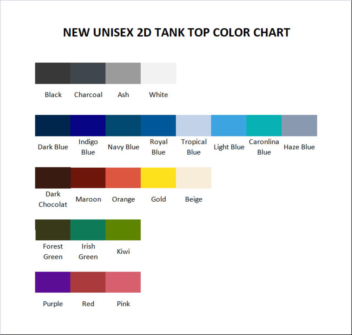 tank top color chart - Sword Art Online Shop