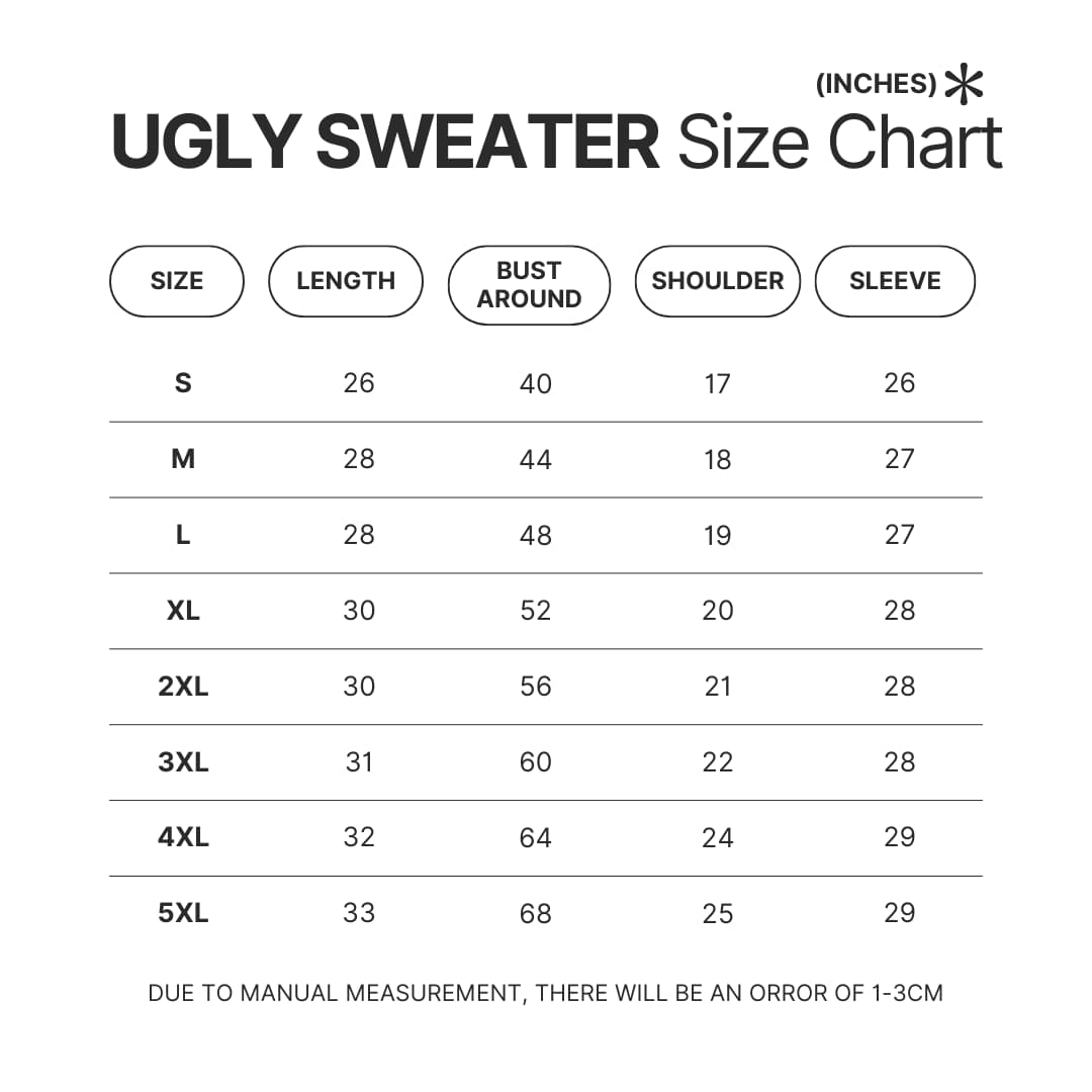 Ugly Sweater Size Chart - Sword Art Online Shop